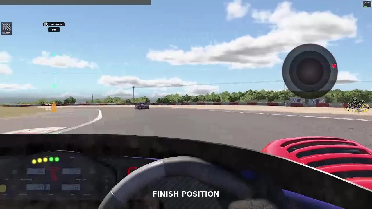 Lynx Vector finish-position display after the checkered flag