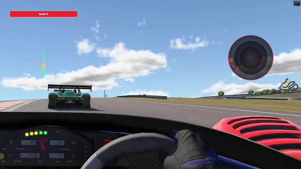 Lynx Vector Save It warning displayed in the Radar banner during a developing loss-of-control event in iRacing